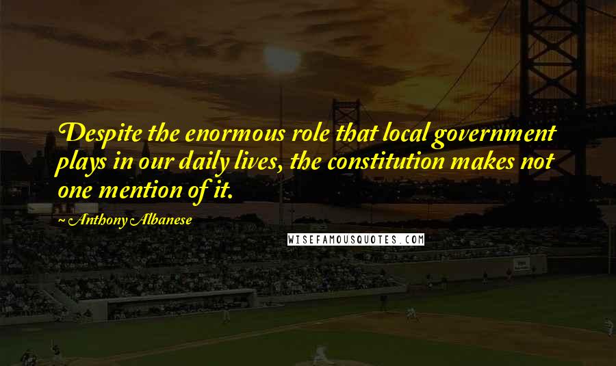 Anthony Albanese Quotes: Despite the enormous role that local government plays in our daily lives, the constitution makes not one mention of it.