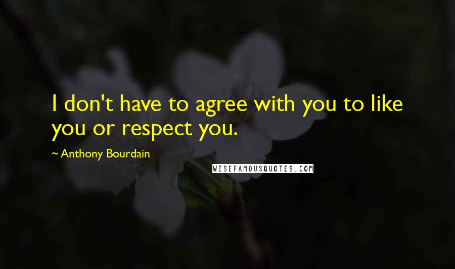 Anthony Bourdain Quotes: I don't have to agree with you to like you or respect you.