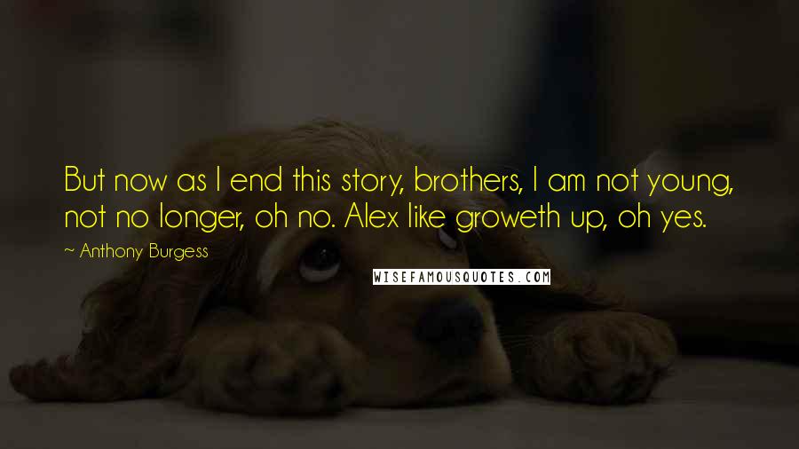 Anthony Burgess Quotes: But now as I end this story, brothers, I am not young, not no longer, oh no. Alex like groweth up, oh yes.
