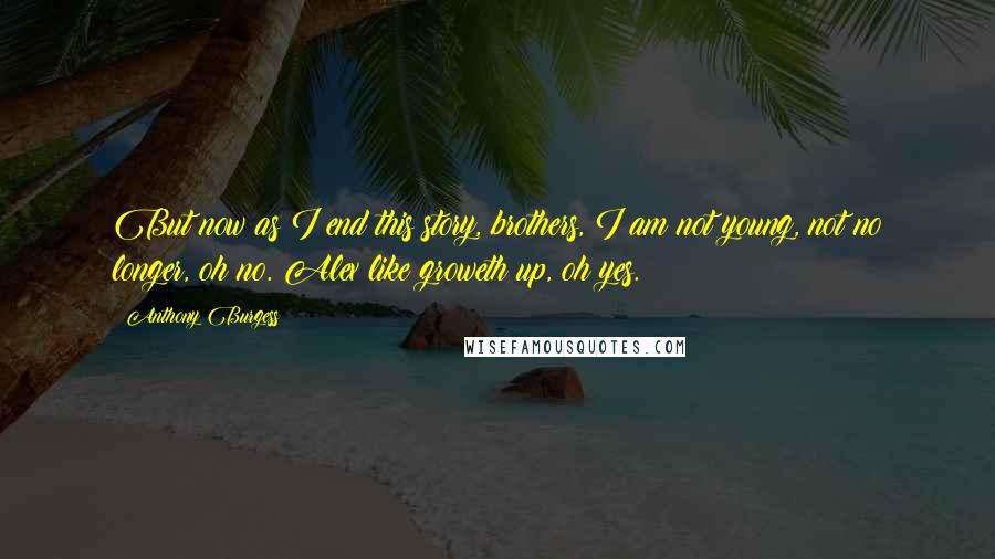 Anthony Burgess Quotes: But now as I end this story, brothers, I am not young, not no longer, oh no. Alex like groweth up, oh yes.