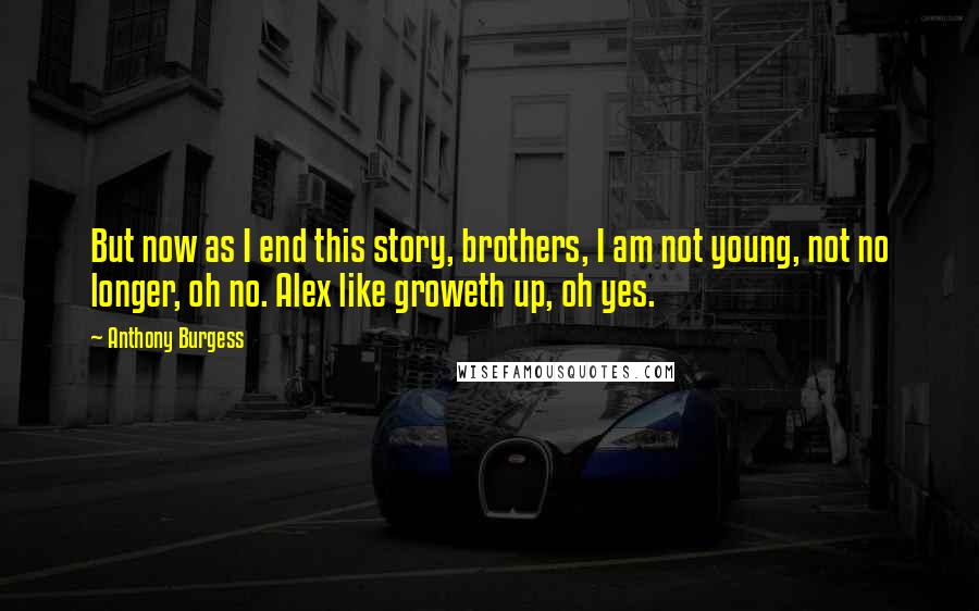 Anthony Burgess Quotes: But now as I end this story, brothers, I am not young, not no longer, oh no. Alex like groweth up, oh yes.
