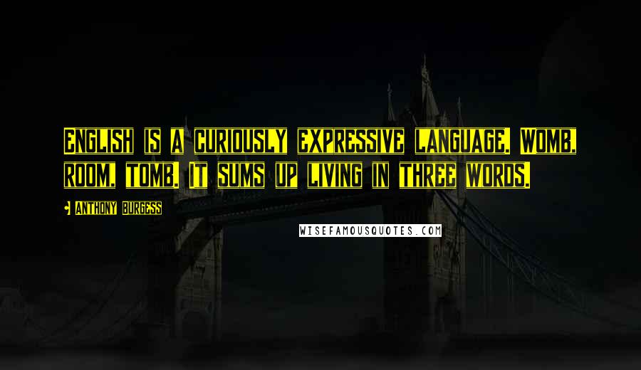 Anthony Burgess Quotes: English is a curiously expressive language. Womb, room, tomb. It sums up living in three words.
