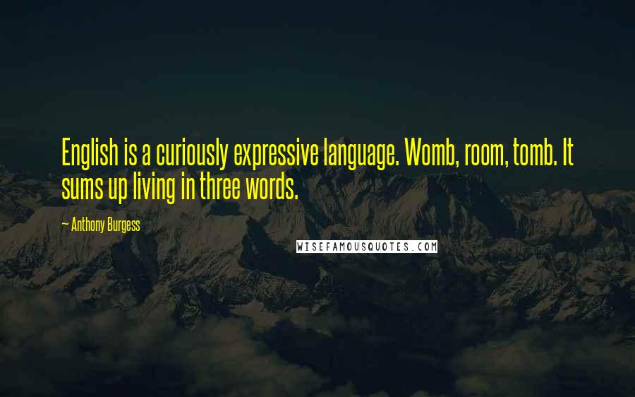 Anthony Burgess Quotes: English is a curiously expressive language. Womb, room, tomb. It sums up living in three words.