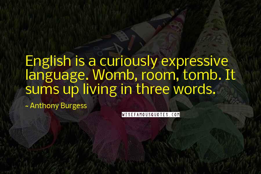 Anthony Burgess Quotes: English is a curiously expressive language. Womb, room, tomb. It sums up living in three words.