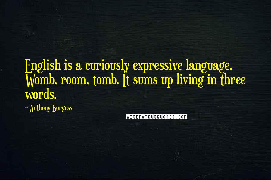 Anthony Burgess Quotes: English is a curiously expressive language. Womb, room, tomb. It sums up living in three words.