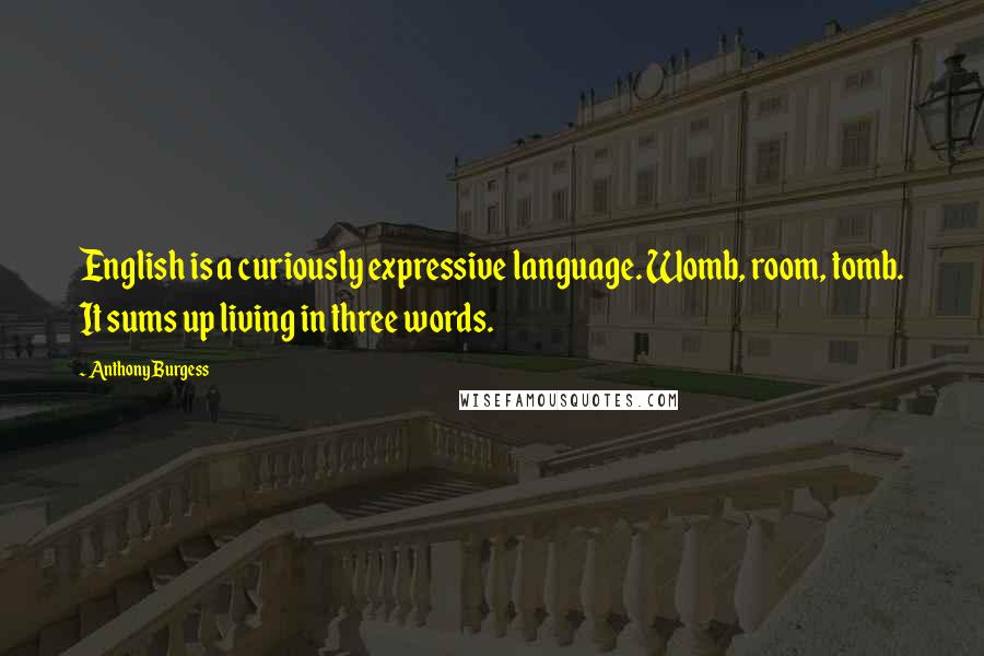 Anthony Burgess Quotes: English is a curiously expressive language. Womb, room, tomb. It sums up living in three words.