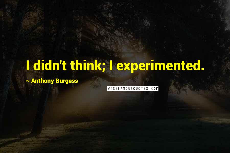 Anthony Burgess Quotes: I didn't think; I experimented.