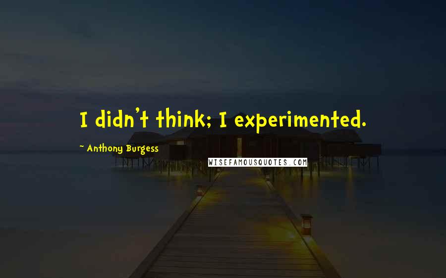 Anthony Burgess Quotes: I didn't think; I experimented.