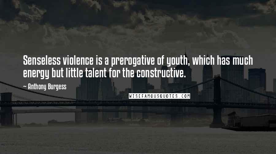 Anthony Burgess Quotes: Senseless violence is a prerogative of youth, which has much energy but little talent for the constructive.