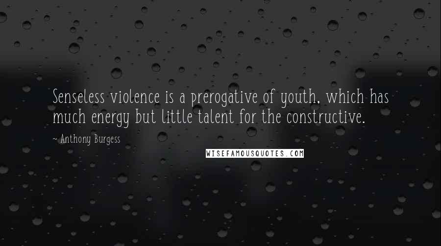 Anthony Burgess Quotes: Senseless violence is a prerogative of youth, which has much energy but little talent for the constructive.