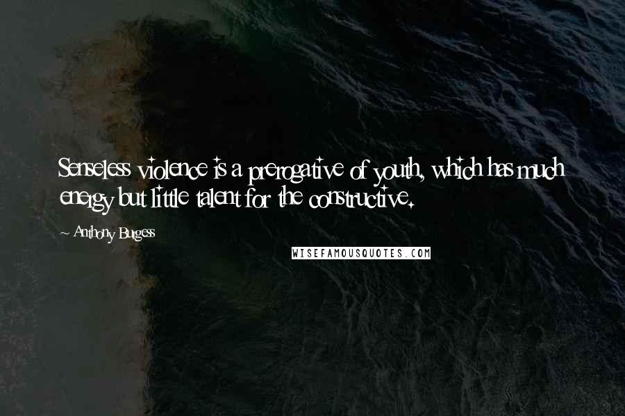 Anthony Burgess Quotes: Senseless violence is a prerogative of youth, which has much energy but little talent for the constructive.