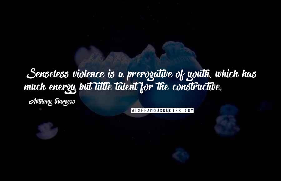 Anthony Burgess Quotes: Senseless violence is a prerogative of youth, which has much energy but little talent for the constructive.