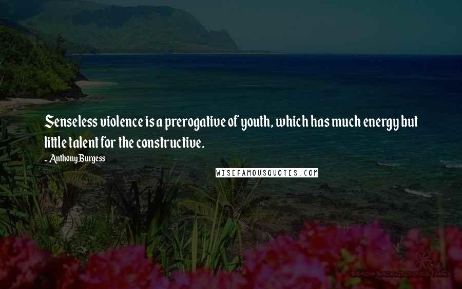 Anthony Burgess Quotes: Senseless violence is a prerogative of youth, which has much energy but little talent for the constructive.