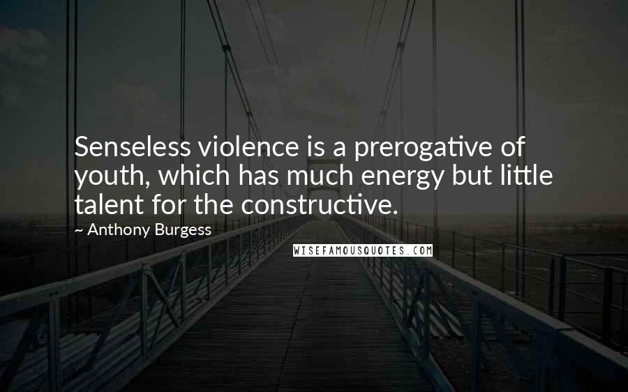 Anthony Burgess Quotes: Senseless violence is a prerogative of youth, which has much energy but little talent for the constructive.