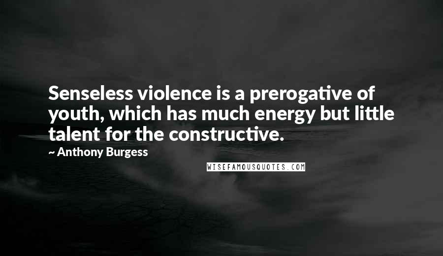 Anthony Burgess Quotes: Senseless violence is a prerogative of youth, which has much energy but little talent for the constructive.