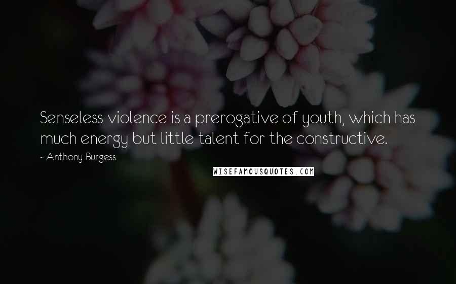 Anthony Burgess Quotes: Senseless violence is a prerogative of youth, which has much energy but little talent for the constructive.