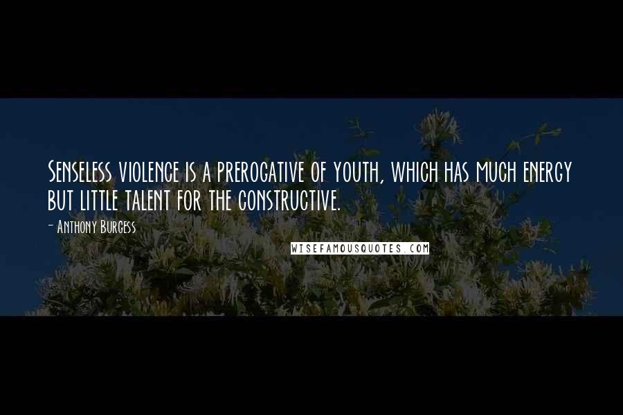 Anthony Burgess Quotes: Senseless violence is a prerogative of youth, which has much energy but little talent for the constructive.