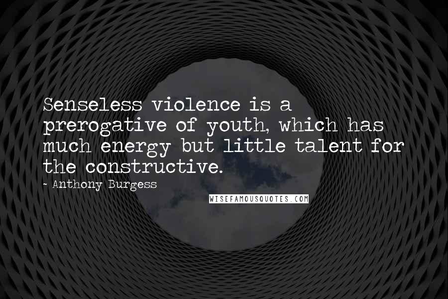 Anthony Burgess Quotes: Senseless violence is a prerogative of youth, which has much energy but little talent for the constructive.