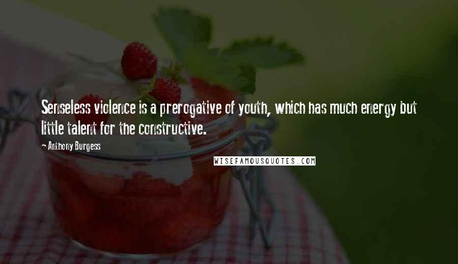 Anthony Burgess Quotes: Senseless violence is a prerogative of youth, which has much energy but little talent for the constructive.