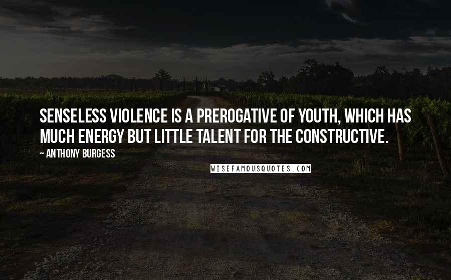 Anthony Burgess Quotes: Senseless violence is a prerogative of youth, which has much energy but little talent for the constructive.