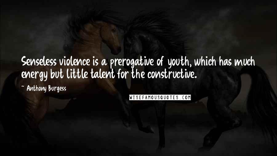 Anthony Burgess Quotes: Senseless violence is a prerogative of youth, which has much energy but little talent for the constructive.