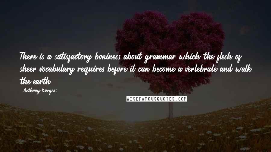 Anthony Burgess Quotes: There is a satisfactory boniness about grammar which the flesh of sheer vocabulary requires before it can become a vertebrate and walk the earth.