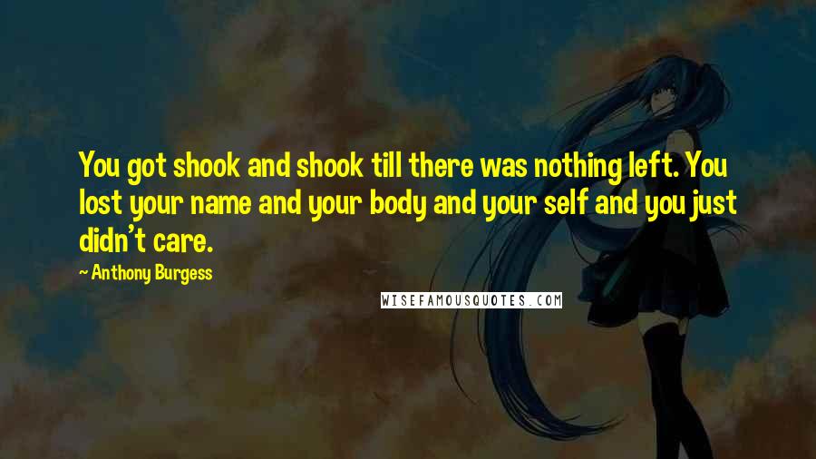 Anthony Burgess Quotes: You got shook and shook till there was nothing left. You lost your name and your body and your self and you just didn't care.