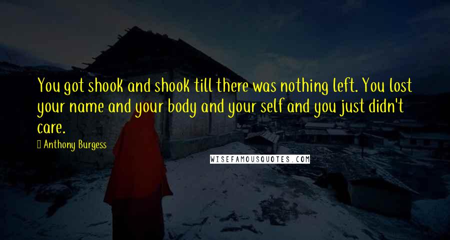 Anthony Burgess Quotes: You got shook and shook till there was nothing left. You lost your name and your body and your self and you just didn't care.