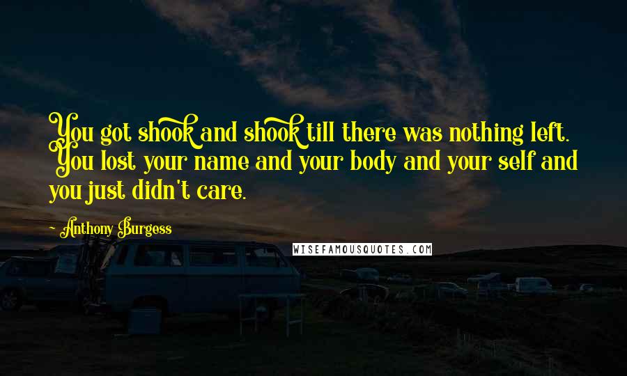 Anthony Burgess Quotes: You got shook and shook till there was nothing left. You lost your name and your body and your self and you just didn't care.