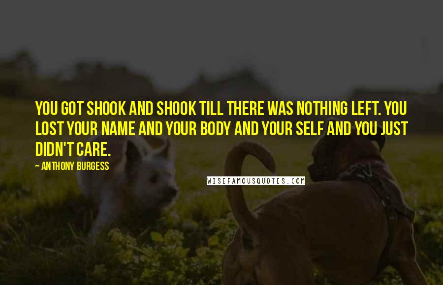 Anthony Burgess Quotes: You got shook and shook till there was nothing left. You lost your name and your body and your self and you just didn't care.