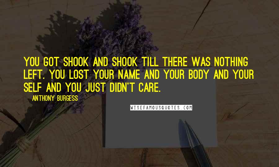 Anthony Burgess Quotes: You got shook and shook till there was nothing left. You lost your name and your body and your self and you just didn't care.