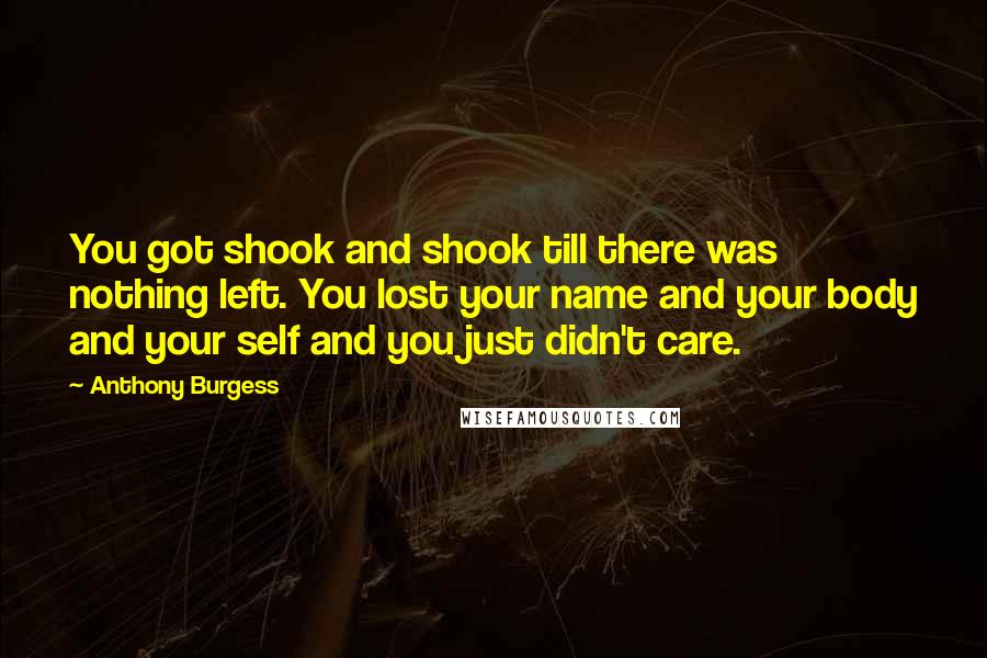 Anthony Burgess Quotes: You got shook and shook till there was nothing left. You lost your name and your body and your self and you just didn't care.