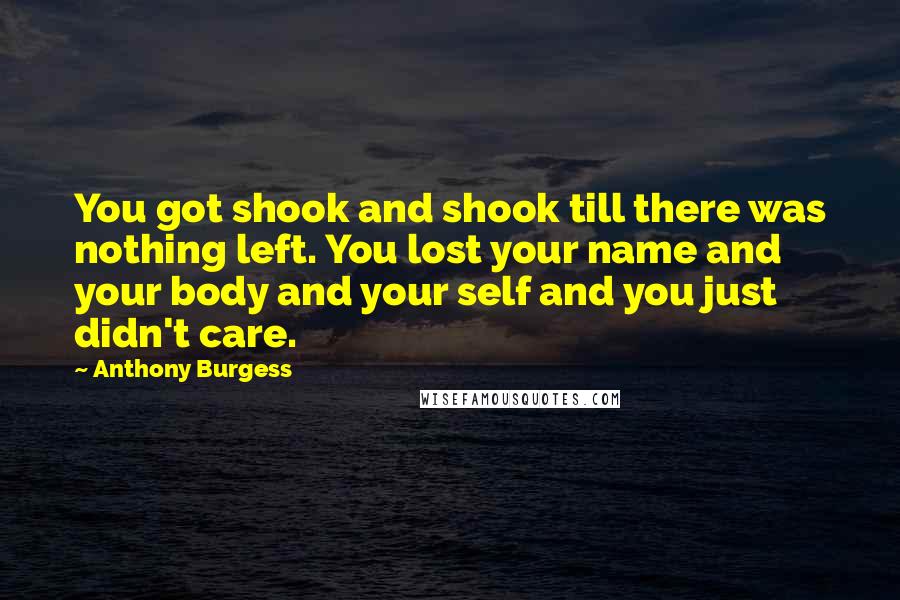 Anthony Burgess Quotes: You got shook and shook till there was nothing left. You lost your name and your body and your self and you just didn't care.