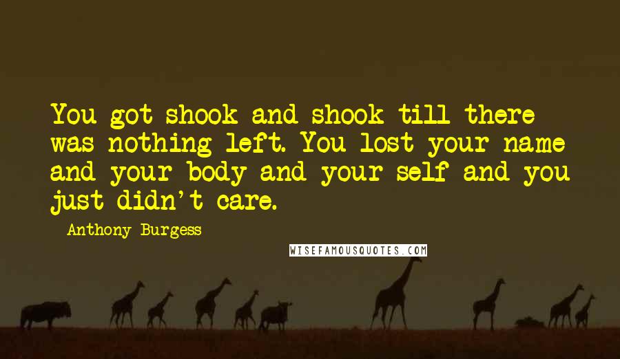 Anthony Burgess Quotes: You got shook and shook till there was nothing left. You lost your name and your body and your self and you just didn't care.