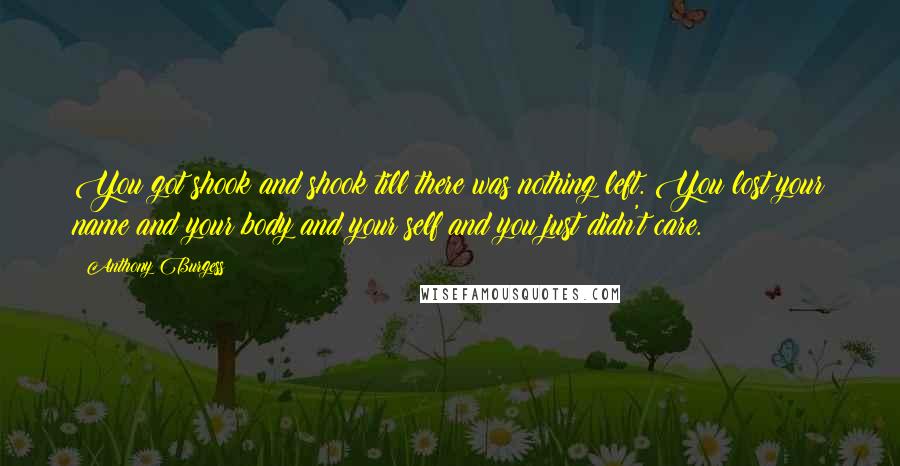 Anthony Burgess Quotes: You got shook and shook till there was nothing left. You lost your name and your body and your self and you just didn't care.