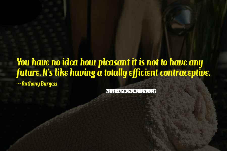 Anthony Burgess Quotes: You have no idea how pleasant it is not to have any future. It's like having a totally efficient contraceptive.