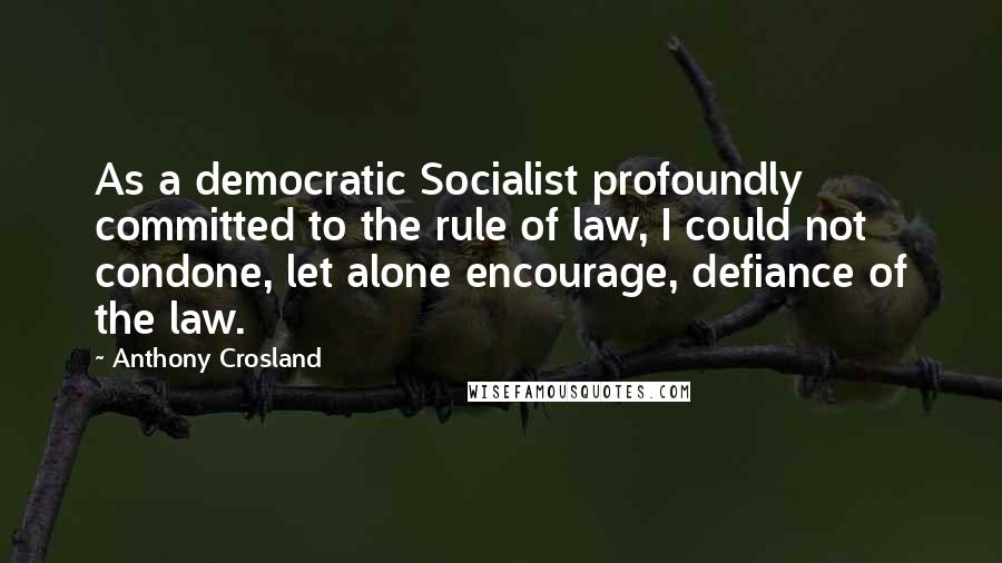 Anthony Crosland Quotes: As a democratic Socialist profoundly committed to the rule of law, I could not condone, let alone encourage, defiance of the law.