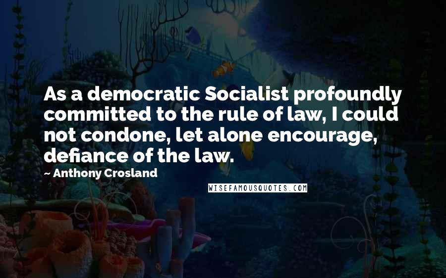 Anthony Crosland Quotes: As a democratic Socialist profoundly committed to the rule of law, I could not condone, let alone encourage, defiance of the law.