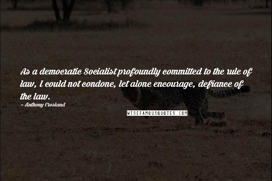 Anthony Crosland Quotes: As a democratic Socialist profoundly committed to the rule of law, I could not condone, let alone encourage, defiance of the law.