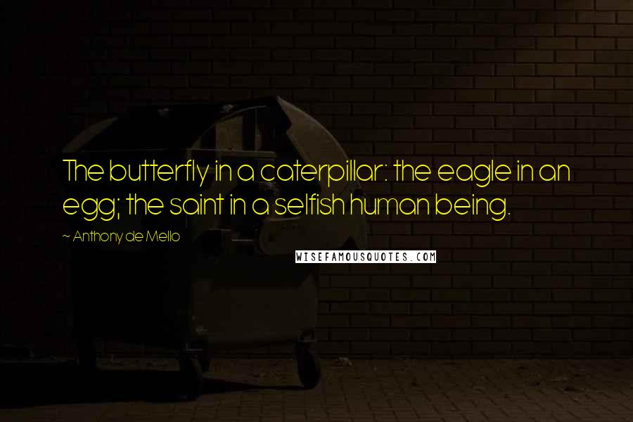 Anthony De Mello Quotes: The butterfly in a caterpillar: the eagle in an egg; the saint in a selfish human being.