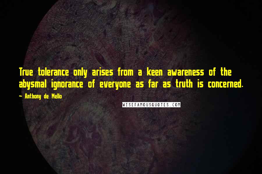 Anthony De Mello Quotes: True tolerance only arises from a keen awareness of the abysmal ignorance of everyone as far as truth is concerned.