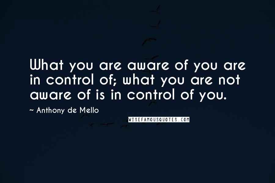 Anthony De Mello Quotes: What you are aware of you are in control of; what you are not aware of is in control of you.