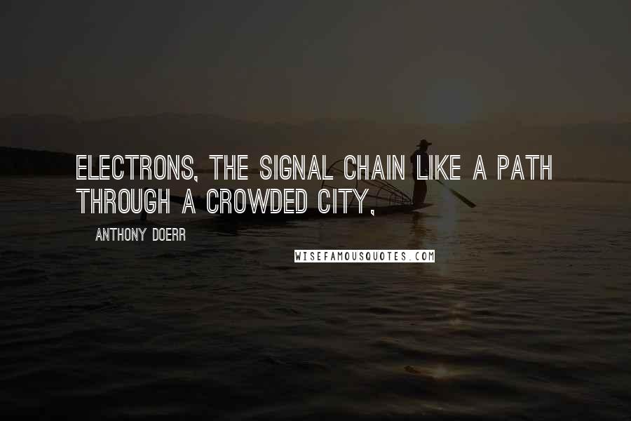 Anthony Doerr Quotes: electrons, the signal chain like a path through a crowded city,