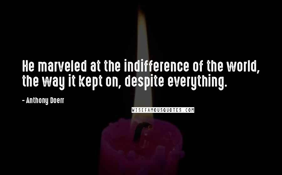 Anthony Doerr Quotes: He marveled at the indifference of the world, the way it kept on, despite everything.