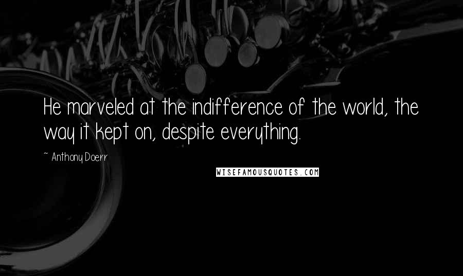 Anthony Doerr Quotes: He marveled at the indifference of the world, the way it kept on, despite everything.