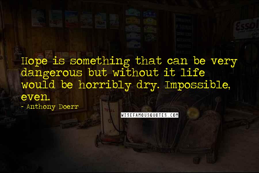 Anthony Doerr Quotes: Hope is something that can be very dangerous but without it life would be horribly dry. Impossible, even.