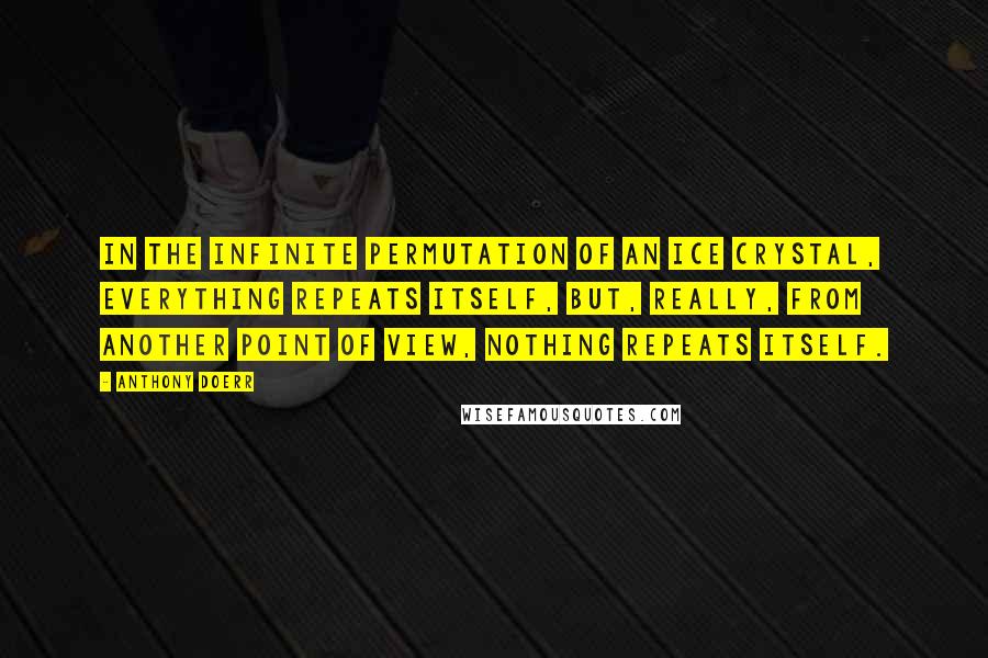 Anthony Doerr Quotes: In the infinite permutation of an ice crystal, everything repeats itself, but, really, from another point of view, nothing repeats itself.