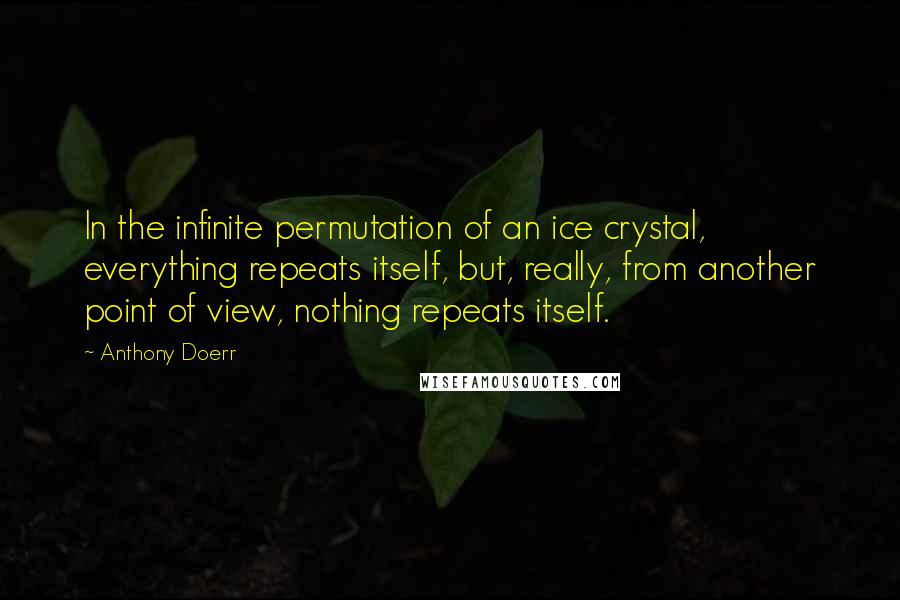 Anthony Doerr Quotes: In the infinite permutation of an ice crystal, everything repeats itself, but, really, from another point of view, nothing repeats itself.