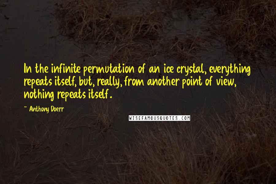 Anthony Doerr Quotes: In the infinite permutation of an ice crystal, everything repeats itself, but, really, from another point of view, nothing repeats itself.