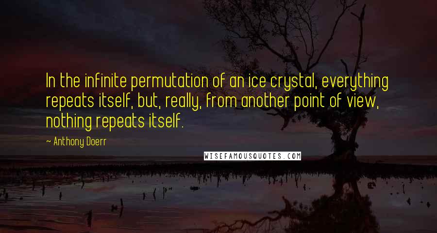 Anthony Doerr Quotes: In the infinite permutation of an ice crystal, everything repeats itself, but, really, from another point of view, nothing repeats itself.